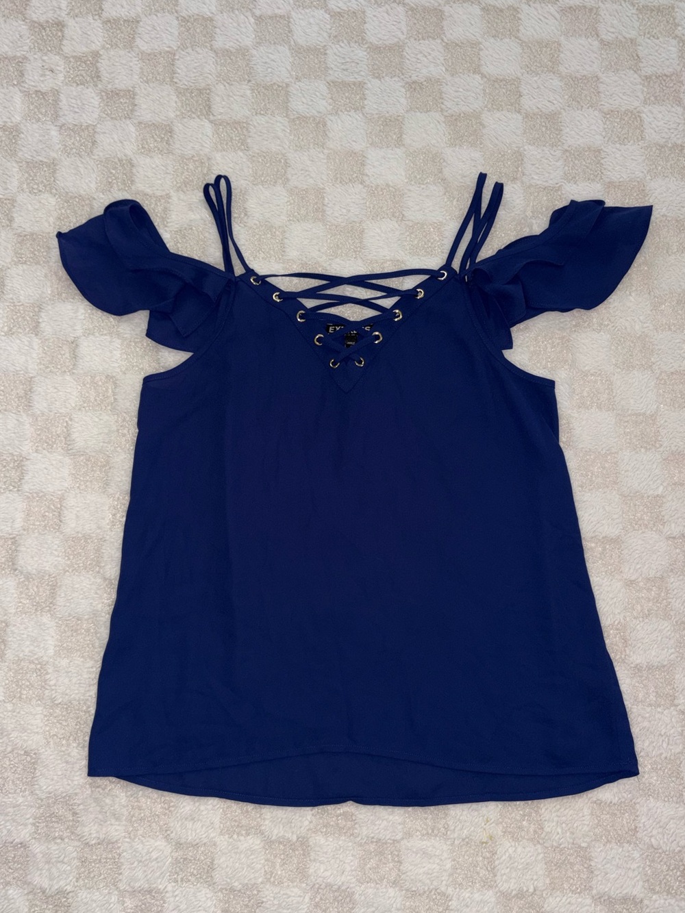 Express Women’s Cold-Shoulder Lace-Up Dark Blue Top • Size Small